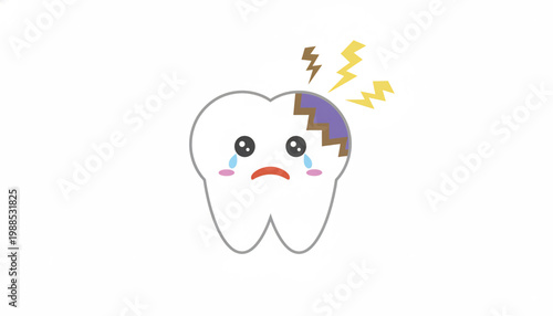 Tooth character with lightning stress and angry face expressions, dental health concept icon for cartoon illness