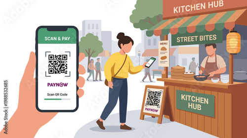 Hand Holding Smartphone Displaying QR Code For Payment.