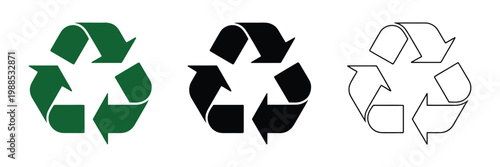 recycle symbol set for sustainability concept, collection of eco friendly icons representing environmental protection waste management and circular economy principles in modern clean design.