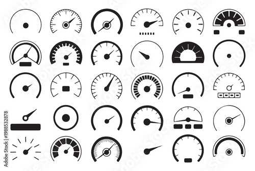 Vector Speedometer and Odometer Gauge Icons for Automotive Dashboard