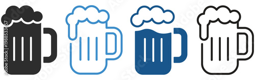 Beer mug drink alcohol bar flat icon on transparent background, beverage and pub symbol, cold beer glass illustration, clean modern isolated vector design for restaurant and nightlife.