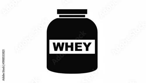 Medicine bottle icon with label reading WHEY for health supplement branding and nutrition product design