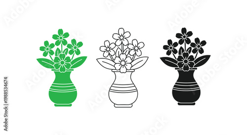 Flower vase icon illustration with colorful and black white designs