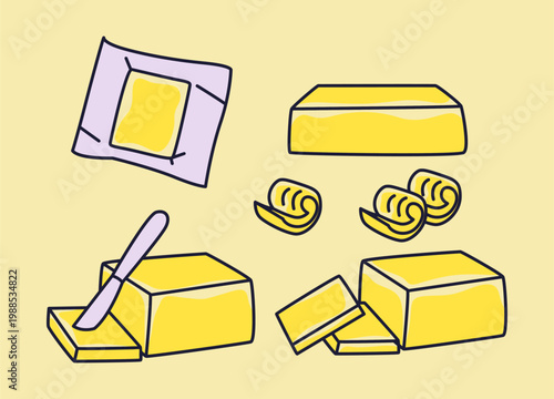 Simple Butter Illustration Bundle Dairy Food Ingredient Vector Icon Set Clean Graphic Collection