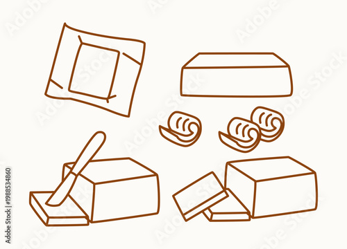 Line Art Butter Illustration Bundle Dairy Food Ingredient Outline Vector Icon Set Clean Graphic Collection