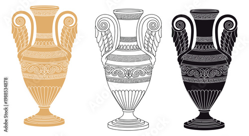Trophy vector illustrations in gold, silver, and black colors