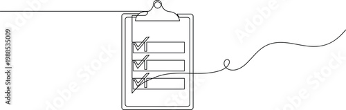 Modern to do list clipboard one line sketch with checkboxes minimal business workflow design