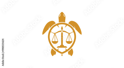 Photos Gold turtle silhouette with justice scales on white background