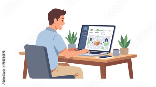 Professional man working at laptop at desk.