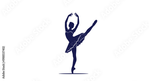 Graceful Ballerina Silhouette Dancing in Elegant Pose on Isolated White Background