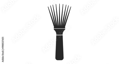 Close-up of kitchen utensils and wooden equipment including a sharp metal fork and tool object isolated on a white background