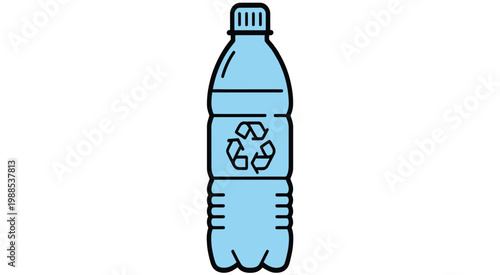 recyclable plastic water bottle with recycling symbol on white background, sustainability concept highlighting eco friendly packaging waste reduction and responsible consumption in clean minimal studi