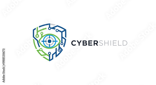 Cyber shield logo with eye and circuit.