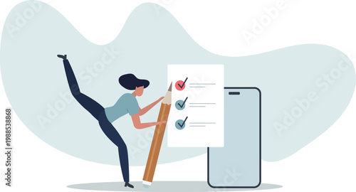 schedule planning concept.Character planning work tasks, filling check list.person's life situation and his activities.