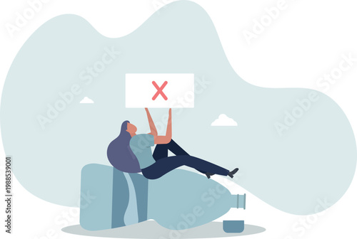 Plastic pollution concept.Character protesting against plastic waste.person's life situation and his activities.