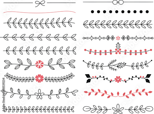 Winter Ornamental Divider Set Vector Illustration, Snowflakes, Floral Borders, and Christmas Themed Decorative Lines for Holiday Cards, Festive Invitations, and Seasonal Design
