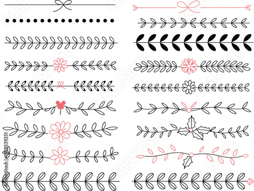 Winter Ornamental Divider Set Vector Illustration, Snowflakes, Floral Borders, and Christmas Themed Decorative Lines for Holiday Cards, Festive Invitations, and Seasonal Design