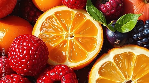 Vibrant fruit mix with oranges, raspberries, and berries
