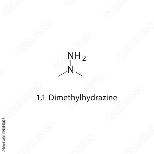 1,1-Dimethylhydrazine skeletal structure. hydrazine compound schematic illustration. Simple diagram, chemical formula.