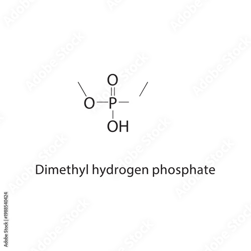 Dimethyl hydrogen phosphate skeletal structure. phosphate compound schematic illustration. Simple diagram, chemical formula.