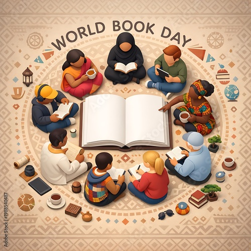 People from different cultures celebrating World Book Day together