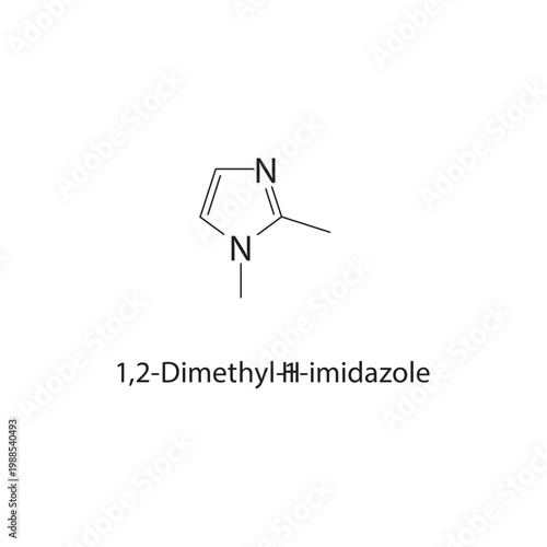1,2-Dimethyl-1H-imidazole skeletal structure. imidazole compound schematic illustration. Simple diagram, chemical formula.