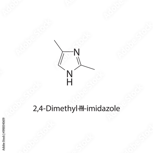 2,4-Dimethyl-1H-imidazole skeletal structure. imidazole compound schematic illustration. Simple diagram, chemical formula.