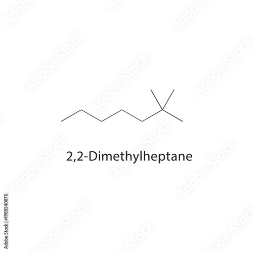 2,2-Dimethylheptane skeletal structure. alkane compound schematic illustration. Simple diagram, chemical formula.