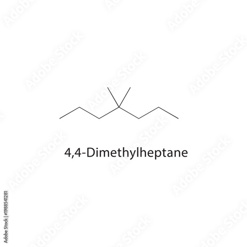 4,4-Dimethylheptane skeletal structure. alkane compound schematic illustration. Simple diagram, chemical formula.