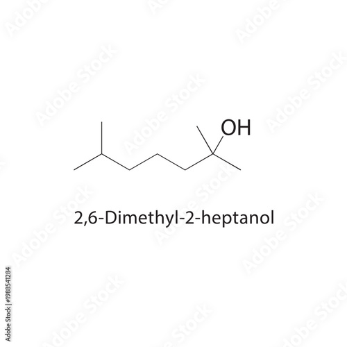 2,6-Dimethyl-2-heptanol skeletal structure. alcohol compound schematic illustration. Simple diagram, chemical formula.