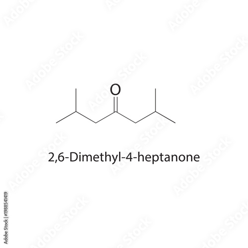 2,6-Dimethyl-4-heptanone skeletal structure. ketone compound schematic illustration. Simple diagram, chemical formula.