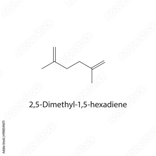 2,5-Dimethyl-1,5-hexadiene skeletal structure. diene compound schematic illustration. Simple diagram, chemical formula.