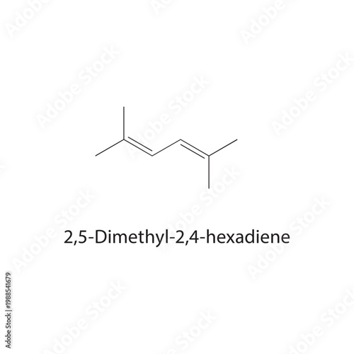 2,5-Dimethyl-2,4-hexadiene skeletal structure. diene compound schematic illustration. Simple diagram, chemical formula.