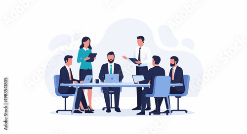 A diverse group of professionals collaborate around a table in a modern office setting