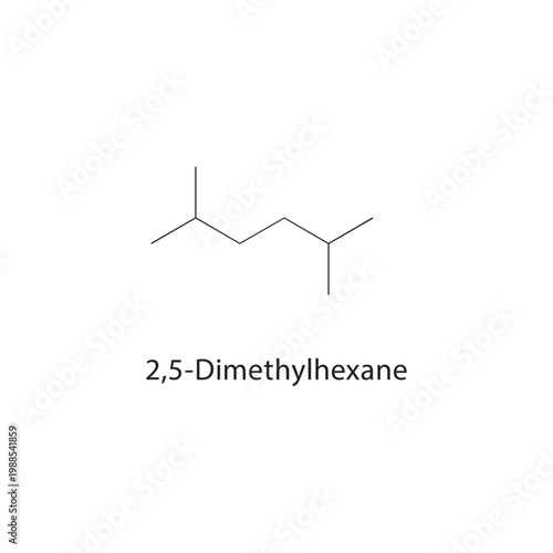 2,5-Dimethylhexane skeletal structure. alkane compound schematic illustration. Simple diagram, chemical formula.