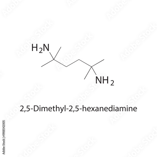 2,5-Dimethyl-2,5-hexanedi amine skeletal structure. diamine compound schematic illustration. Simple diagram, chemical formula.