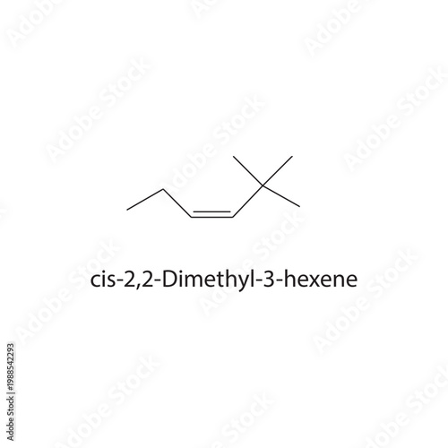 cis-2,2-Dimethyl-3-hexene skeletal structure. alkene compound schematic illustration. Simple diagram, chemical formula.