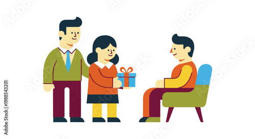 Family gift giving illustration father child present happiness