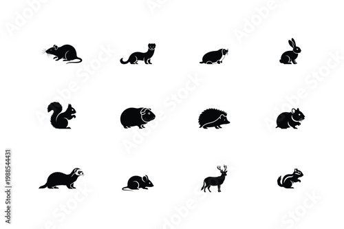Small Mammals Silhouette Vector Set Rodents and Cute Animals Icons Minimal Black Animal Collection