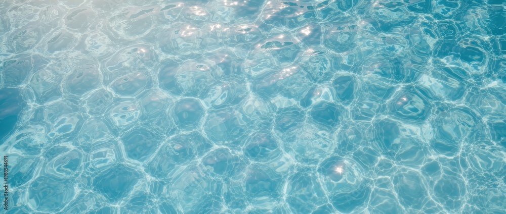 Obraz premium Overhead view of clear turquoise water with sunlight reflecting on the surface creating sparkling caustic patterns.