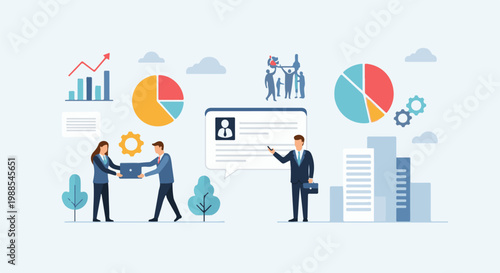 Business professionals collaborating on a project, discussing data and goals