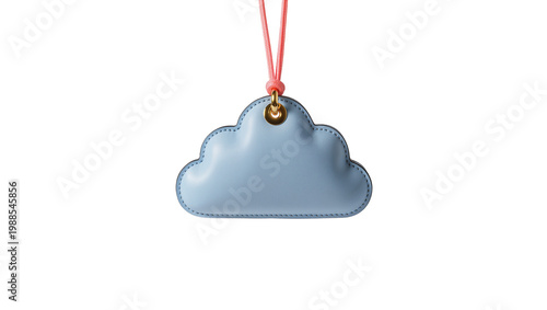 Fotografie Light blue leather cloud charm with pink cord, isolated on transparent backgroun