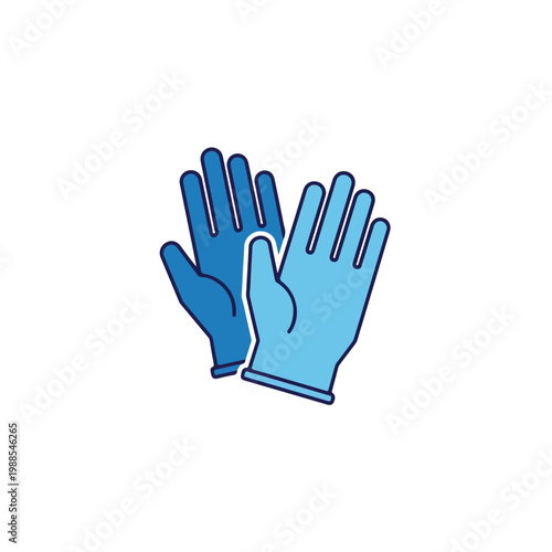 An illustration of a pair of blue protective gloves, often used in medical, laboratory, or cleaning settings, on a plain white background.
