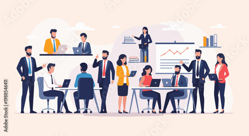 Business professionals in a meeting, collaborating and presenting