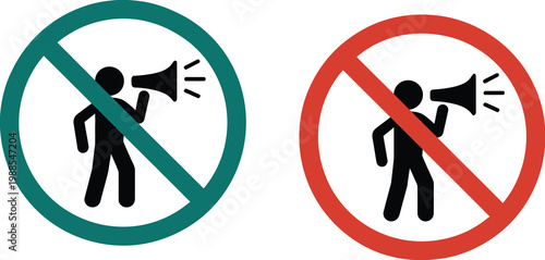 prohibition signs for loudspeaker usage, clear warning concept illustrating restricted audio devices in public or private spaces with bold visual communication and minimal modern design style.