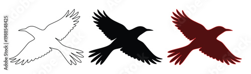 Set of 3 Flying Bird Silhouettes Vector Illustration