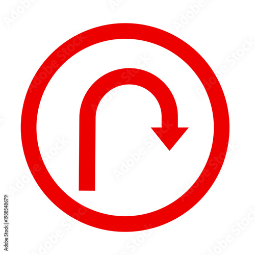 U-turn traffic symbol. U-turn icon on the highway.