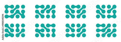 Abstract metaball figures. Metaball dot shapes, y2k connected round blobs icons flat vector illustration set. Liquid molecule shapes on white . Black pattern of dots metabol . connected molecules .