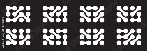 Abstract geometric figures of connected molecules. Metabolic dot pattern with gradient isolated on white background. Vector illustration. Seamless background with blue metaballs, abstract geometric.