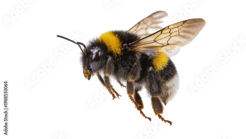 Bilde på lerret Fluffy bumblebee with yellow stripes, isolated on transparent background